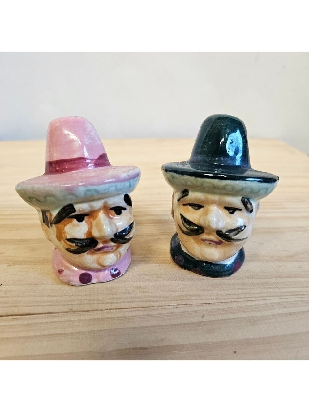 Vintage 60s Ceramic Mexican Heads Handpainted Salt and Pepper Shakers